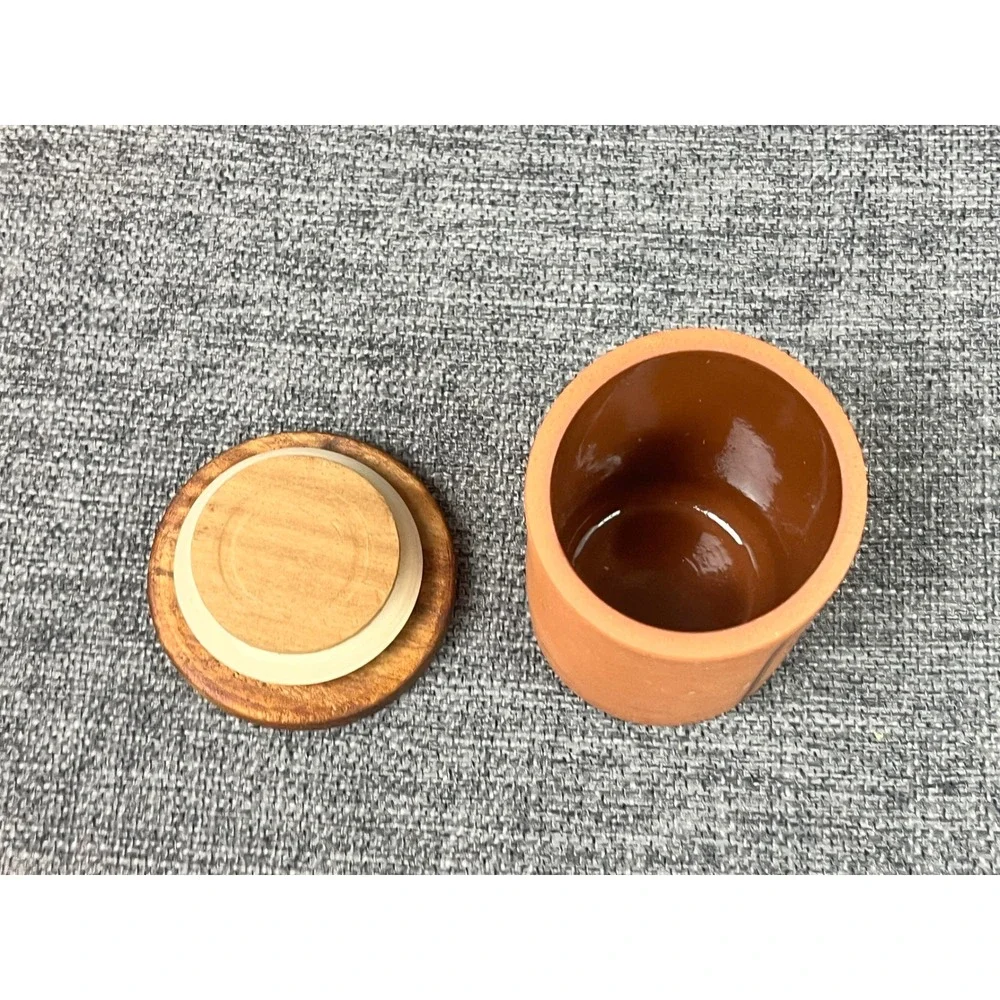 Henry Watson Pottery Peppercorns Suffolk Canister Terracotta Jar Wood Lid